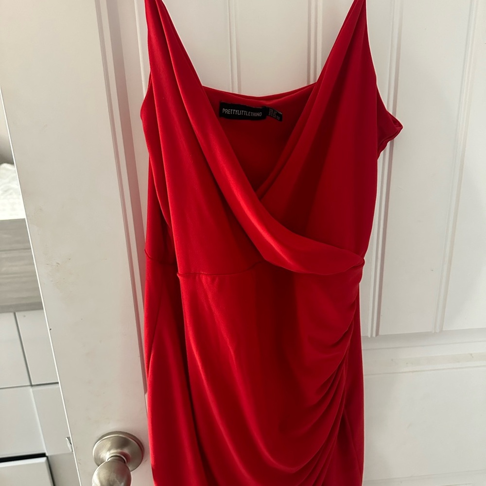 PrettyLittleThing Red Draped Dress